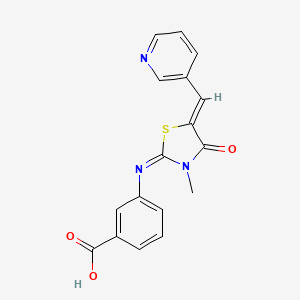 molecular formula C17H13N3O3S B12113630 3-[[(5Z)-3-methyl-4-oxo-5-(pyridin-3-ylmethylidene)-1,3-thiazolidin-2-ylidene]amino]benzoic acid 