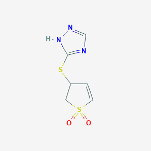 molecular formula C6H7N3O2S2 B12113864 3-[(1,1-dioxido-2,3-dihydrothiophen-3-yl)sulfanyl]-4H-1,2,4-triazole 