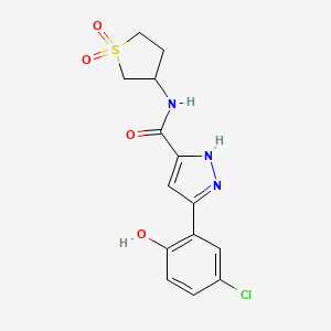 molecular formula C14H14ClN3O4S B12113868 5-(5-chloro-2-hydroxyphenyl)-N-(1,1-dioxidotetrahydrothiophen-3-yl)-1H-pyrazole-3-carboxamide CAS No. 1095544-63-0