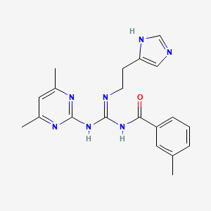 molecular formula C20H23N7O B12114110 N-[(E)-[(4,6-dimethylpyrimidin-2-yl)amino]{[2-(1H-imidazol-4-yl)ethyl]amino}methylidene]-3-methylbenzamide 