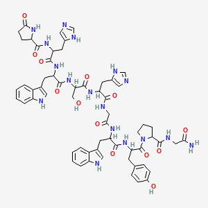 N-[1-[[1-[[1-[[1-[[2-[[1-[[1-[2-[(2-amino-2-oxoethyl)carbamoyl]pyrrolidin-1-yl]-3-(4-hydroxyphenyl)-1-oxopropan-2-yl]amino]-3-(1H-indol-3-yl)-1-oxopropan-2-yl]amino]-2-oxoethyl]amino]-3-(1H-imidazol-5-yl)-1-oxopropan-2-yl]amino]-3-hydroxy-1-oxopropan-2-yl]amino]-3-(1H-indol-3-yl)-1-oxopropan-2-yl]amino]-3-(1H-imidazol-5-yl)-1-oxopropan-2-yl]-5-oxopyrrolidine-2-carboxamide