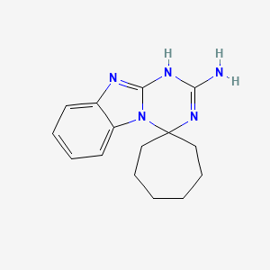 molecular formula C15H19N5 B12115387 2',4',6',8'-Tetraazaspiro[cycloheptane-1,3'-tricyclo[7.4.0.0^{2,7}]tridecane]-1'(9'),5',7',10',12'-pentaen-5'-amine 