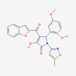 molecular formula C25H20N2O7 B12115504 (4E)-4-[1-benzofuran-2-yl(hydroxy)methylidene]-5-(2,5-dimethoxyphenyl)-1-(5-methyl-1,2-oxazol-3-yl)pyrrolidine-2,3-dione 