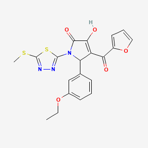 molecular formula C20H17N3O5S2 B12115555 (4E)-5-(3-ethoxyphenyl)-4-[furan-2-yl(hydroxy)methylidene]-1-[5-(methylsulfanyl)-1,3,4-thiadiazol-2-yl]pyrrolidine-2,3-dione 