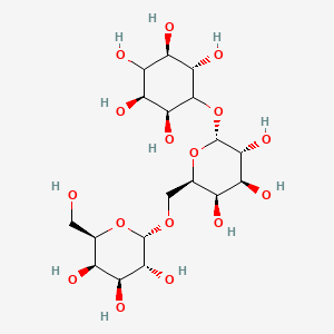 molecular formula C18H32O16 B1211599 (1S,2S,4R,5S)-6-[(2R,3R,4S,5R,6R)-3,4,5-trihydroxy-6-[[(2S,3R,4S,5R,6R)-3,4,5-trihydroxy-6-(hydroxymethyl)oxan-2-yl]oxymethyl]oxan-2-yl]oxycyclohexane-1,2,3,4,5-pentol CAS No. 51197-08-1