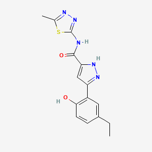 molecular formula C15H15N5O2S B12116287 5-(5-ethyl-2-hydroxyphenyl)-N-(5-methyl-1,3,4-thiadiazol-2-yl)-1H-pyrazole-3-carboxamide 