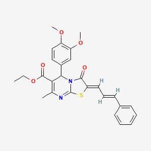 ethyl 2-((2E)-3-phenylprop-2-enylidene)-5-(3,4-dimethoxyphenyl)-7-methyl-3-oxo-4,5-dihydro-1,3-thiazolidino[3,2-a]pyrimidine-6-carboxylate