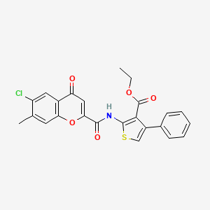 molecular formula C24H18ClNO5S B12116438 ethyl 2-{[(6-chloro-7-methyl-4-oxo-4H-chromen-2-yl)carbonyl]amino}-4-phenylthiophene-3-carboxylate 