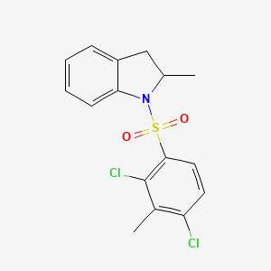 molecular formula C16H15Cl2NO2S B12116684 2,4-Dichloro-3-methyl-1-[(2-methylindolinyl)sulfonyl]benzene 