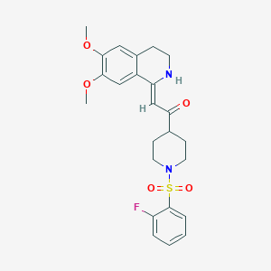 molecular formula C24H27FN2O5S B12117203 (2Z)-2-(6,7-dimethoxy-3,4-dihydroisoquinolin-1(2H)-ylidene)-1-{1-[(2-fluorophenyl)sulfonyl]piperidin-4-yl}ethanone 