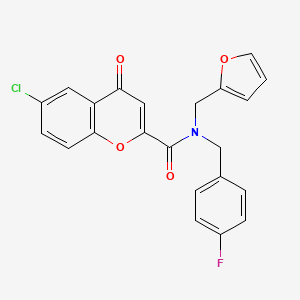 molecular formula C22H15ClFNO4 B12117347 6-chloro-N-(4-fluorobenzyl)-N-(furan-2-ylmethyl)-4-oxo-4H-chromene-2-carboxamide 