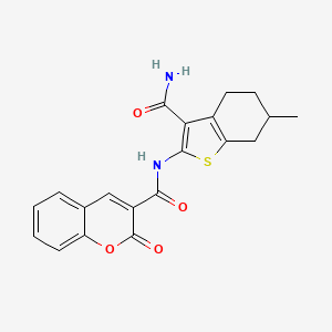 molecular formula C20H18N2O4S B12117594 N-(3-carbamoyl-6-methyl-4,5,6,7-tetrahydro-1-benzothiophen-2-yl)-2-oxo-2H-chromene-3-carboxamide 