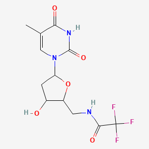 molecular formula C12H14F3N3O5 B12118132 2,2,2-trifluoro-N-[[3-hydroxy-5-(5-methyl-2,4-dioxopyrimidin-1-yl)oxolan-2-yl]methyl]acetamide 