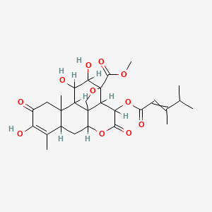 molecular formula C28H36O11 B1211833 Methyl 3-(3,4-dimethylpent-2-enoyloxy)-10,15,16-trihydroxy-9,13-dimethyl-4,11-dioxo-5,18-dioxapentacyclo[12.5.0.01,6.02,17.08,13]nonadec-9-ene-17-carboxylate 