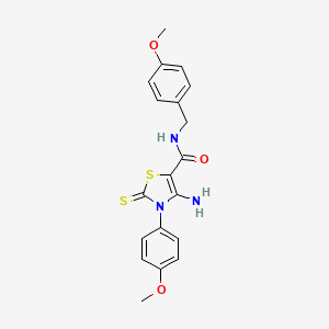 4-amino-3-(4-methoxyphenyl)-N-[(4-methoxyphenyl)methyl]-2-sulfanylidene-1,3-thiazole-5-carboxamide