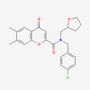 molecular formula C24H24ClNO4 B12118737 N-(4-chlorobenzyl)-6,7-dimethyl-4-oxo-N-(tetrahydrofuran-2-ylmethyl)-4H-chromene-2-carboxamide 