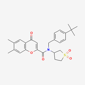 molecular formula C27H31NO5S B12118918 N-(4-tert-butylbenzyl)-N-(1,1-dioxidotetrahydrothiophen-3-yl)-6,7-dimethyl-4-oxo-4H-chromene-2-carboxamide 