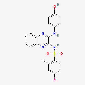 molecular formula C21H17FN4O3S B12119102 4-fluoro-N-{3-[(4-hydroxyphenyl)amino]quinoxalin-2-yl}-2-methylbenzene-1-sulfonamide 