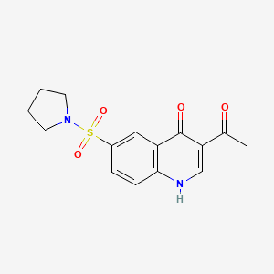 molecular formula C15H16N2O4S B12119148 Ethanone, 1-[4-hydroxy-6-(1-pyrrolidinylsulfonyl)-3-quinolinyl]- CAS No. 1424941-75-2