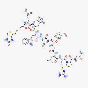 N-[1-[[1-[[1-[[1-[[2-[[1-[[1-[2-[(2-amino-2-oxoethyl)carbamoyl]pyrrolidin-1-yl]-5-(diaminomethylideneamino)-1-oxopentan-2-yl]amino]-4-methyl-1-oxopentan-2-yl]amino]-2-oxoethyl]amino]-3-(4-hydroxyphenyl)-1-oxopropan-2-yl]amino]-3-hydroxy-1-oxopropan-2-yl]amino]-3-(1H-indol-3-yl)-1-oxopropan-2-yl]amino]-3-(1H-imidazol-5-yl)-1-oxopropan-2-yl]-2-[5-(2-oxo-1,3,3a,4,6,6a-hexahydrothieno[3,4-d]imidazol-4-yl)pentanoylamino]pentanediamide