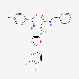 molecular formula C28H22Cl2N2O3 B12119250 N-(3-(Benzylamino)-1-(5-(3,4-dichlorophenyl)furan-2-yl)-3-oxoprop-1-en-2-yl)-4-methylbenzamide CAS No. 307974-10-3