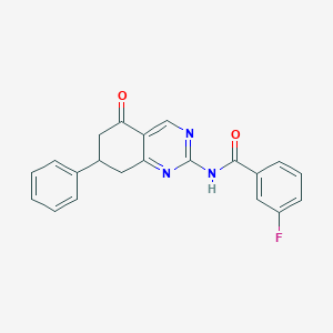 molecular formula C21H16FN3O2 B12119438 3-fluoro-N-(5-oxo-7-phenyl-5,6,7,8-tetrahydroquinazolin-2-yl)benzamide 