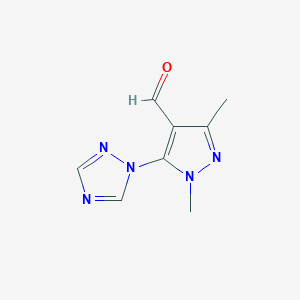 molecular formula C8H9N5O B12119544 1,3-dimethyl-5-(1H-1,2,4-triazol-1-yl)-1H-pyrazole-4-carbaldehyde 