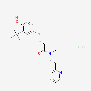 molecular formula C25H37ClN2O2S B1211962 Propanamide, 3-((3,5-bis(1,1-dimethylethyl)-4-hydroxyphenyl)thio)-N-methyl-N-(2-(2-pyridinyl)ethyl)-, monohydrochloride CAS No. 105357-17-3