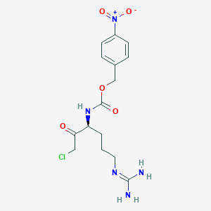 molecular formula C15H20ClN5O5 B1211969 Carbamic acid, (4-((aminoiminomethyl)amino)-1-(chloroacetyl)butyl)-, (4-nitrophenyl)methyl ester, (S)- CAS No. 52795-16-1
