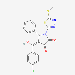 molecular formula C20H14ClN3O3S2 B12119732 (4E)-4-[(4-chlorophenyl)(hydroxy)methylidene]-1-[5-(methylsulfanyl)-1,3,4-thiadiazol-2-yl]-5-phenylpyrrolidine-2,3-dione 