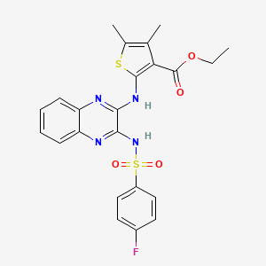 molecular formula C23H21FN4O4S2 B12119827 Ethyl 2-[(3-{[(4-fluorophenyl)sulfonyl]amino}quinoxalin-2-yl)amino]-4,5-dimethylthiophene-3-carboxylate 