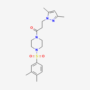 molecular formula C20H28N4O3S B12119908 3-(3,5-dimethyl-1H-pyrazol-1-yl)-1-(4-((3,4-dimethylphenyl)sulfonyl)piperazin-1-yl)propan-1-one 