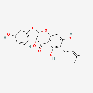 molecular formula C20H18O7 B12120330 1,3,8,10b-tetrahydroxy-2-(3-methylbut-2-enyl)-5aH-[1]benzofuro[2,3-b]chromen-11-one 