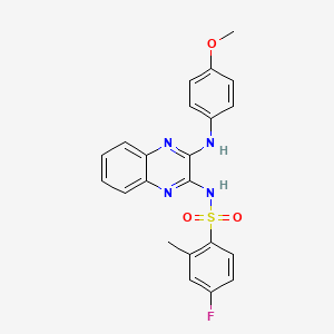 molecular formula C22H19FN4O3S B12120824 4-fluoro-N-{3-[(4-methoxyphenyl)amino]quinoxalin-2-yl}-2-methylbenzene-1-sulfonamide 