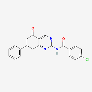 molecular formula C21H16ClN3O2 B12121035 4-chloro-N-(5-oxo-7-phenyl-5,6,7,8-tetrahydroquinazolin-2-yl)benzamide 