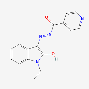 molecular formula C16H14N4O2 B12121089 N'-[(3Z)-1-ethyl-2-oxo-1,2-dihydro-3H-indol-3-ylidene]pyridine-4-carbohydrazide 