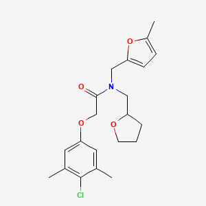 molecular formula C21H26ClNO4 B12121805 2-(4-chloro-3,5-dimethylphenoxy)-N-[(5-methylfuran-2-yl)methyl]-N-(tetrahydrofuran-2-ylmethyl)acetamide 