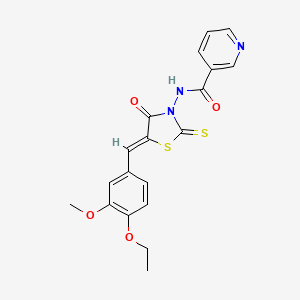 molecular formula C19H17N3O4S2 B12121828 N-[(5Z)-5-(4-ethoxy-3-methoxybenzylidene)-4-oxo-2-thioxo-1,3-thiazolidin-3-yl]pyridine-3-carboxamide 