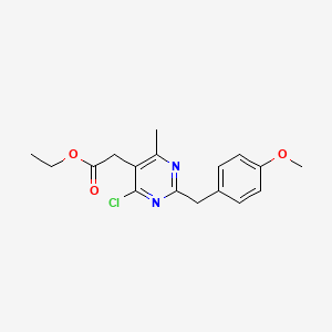 molecular formula C17H19ClN2O3 B12122005 5-Pyrimidineacetic acid, 6-chloro-2-(4-methoxybenzyl)-4-methyl-, ethyl ester CAS No. 64678-04-2