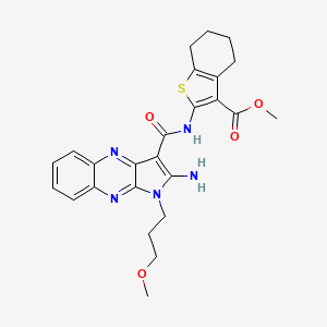 molecular formula C25H27N5O4S B12122110 Methyl 2-[[2-amino-1-(3-methoxypropyl)pyrrolo[3,2-b]quinoxaline-3-carbonyl]amino]-4,5,6,7-tetrahydro-1-benzothiophene-3-carboxylate 