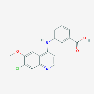 molecular formula C17H13ClN2O3 B12122118 3-((7-Chloro-6-methoxyquinolin-4-yl)amino)benzoic acid 