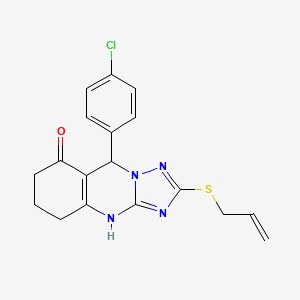 molecular formula C18H17ClN4OS B12122122 9-(4-chlorophenyl)-2-(prop-2-en-1-ylsulfanyl)-5,6,7,9-tetrahydro[1,2,4]triazolo[5,1-b]quinazolin-8(4H)-one 