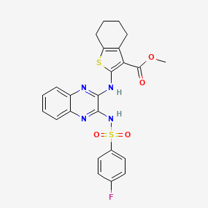 molecular formula C24H21FN4O4S2 B12122310 Methyl 2-[(3-{[(4-fluorophenyl)sulfonyl]amino}quinoxalin-2-yl)amino]-4,5,6,7-tetrahydro-1-benzothiophene-3-carboxylate 