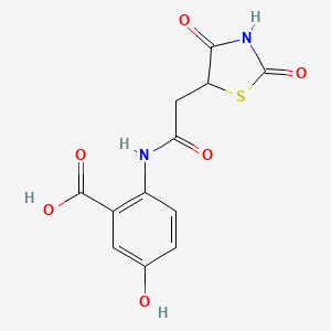 molecular formula C12H10N2O6S B12122337 2-{[(2,4-Dioxo-1,3-thiazolidin-5-yl)acetyl]amino}-5-hydroxybenzoic acid 