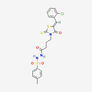 molecular formula C21H20ClN3O4S3 B12122481 4-[(5Z)-5-(2-chlorobenzylidene)-4-oxo-2-thioxo-1,3-thiazolidin-3-yl]-N'-[(4-methylphenyl)sulfonyl]butanehydrazide 