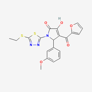 molecular formula C20H17N3O5S2 B12122885 (4E)-1-[5-(ethylsulfanyl)-1,3,4-thiadiazol-2-yl]-4-[furan-2-yl(hydroxy)methylidene]-5-(3-methoxyphenyl)pyrrolidine-2,3-dione 