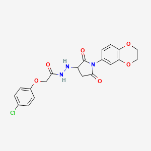 molecular formula C20H18ClN3O6 B12122890 2-(4-chlorophenoxy)-N'-[1-(2,3-dihydro-1,4-benzodioxin-6-yl)-2,5-dioxopyrrolidin-3-yl]acetohydrazide 