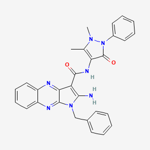 molecular formula C29H25N7O2 B12123098 2-amino-1-benzyl-N-(1,5-dimethyl-3-oxo-2-phenyl-2,3-dihydro-1H-pyrazol-4-yl)-1H-pyrrolo[2,3-b]quinoxaline-3-carboxamide 