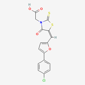 molecular formula C16H10ClNO4S2 B12123146 [(5E)-5-{[5-(4-chlorophenyl)furan-2-yl]methylidene}-4-oxo-2-thioxo-1,3-thiazolidin-3-yl]acetic acid 