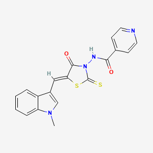 molecular formula C19H14N4O2S2 B12123185 N-{(5Z)-5-[(1-methyl-1H-indol-3-yl)methylidene]-4-oxo-2-thioxo-1,3-thiazolidin-3-yl}pyridine-4-carboxamide 